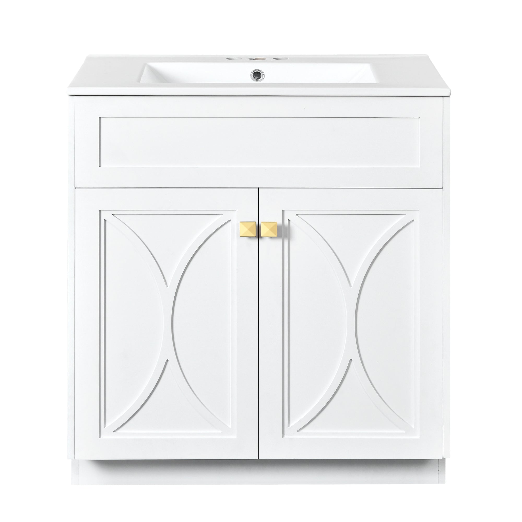 VanityFus 30-in White Bathroom Vanity Single Sink Combo with Ceramic Top Undermount 2 Soft Close Doors